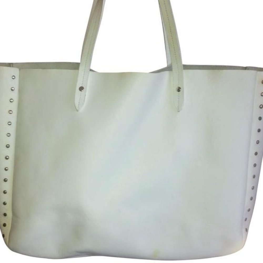 Barneys New York White Grained Leather Tote